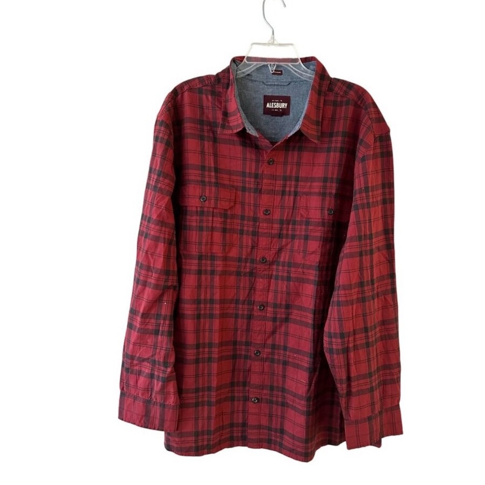 Alesbury Mens Red & Black Plaid Long Sleeve Slim Fit Button Up Shirt Size L NWOT